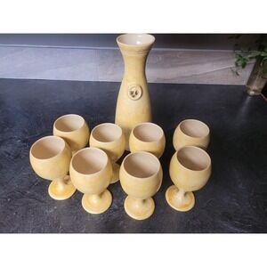 Vintage Pottery Hawaii Carafe Set – Mid-Century Stoneware Decanter with 8 Cups